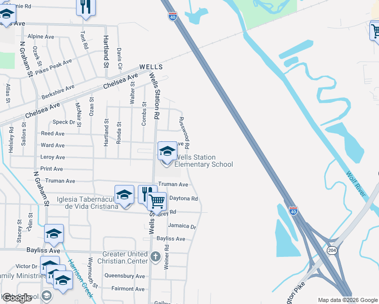 map of restaurants, bars, coffee shops, grocery stores, and more near 4384 Melinda Avenue in Memphis