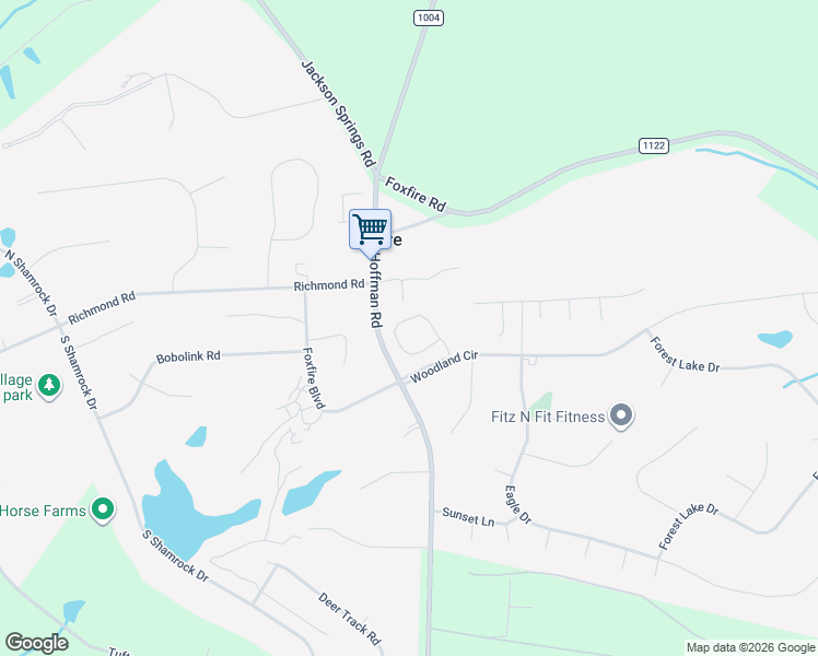 map of restaurants, bars, coffee shops, grocery stores, and more near 25 Fox Tail Lane in Jackson Springs