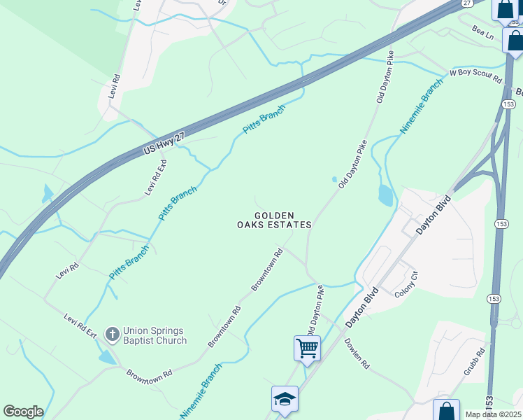 map of restaurants, bars, coffee shops, grocery stores, and more near 6331 Teletha Lane in Chattanooga