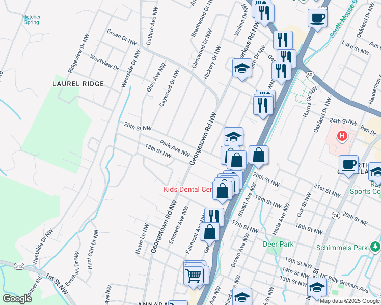 map of restaurants, bars, coffee shops, grocery stores, and more near 1102 Park Ave NW in Cleveland