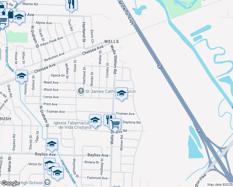 map of restaurants, bars, coffee shops, grocery stores, and more near 4332 Melinda Avenue in Memphis