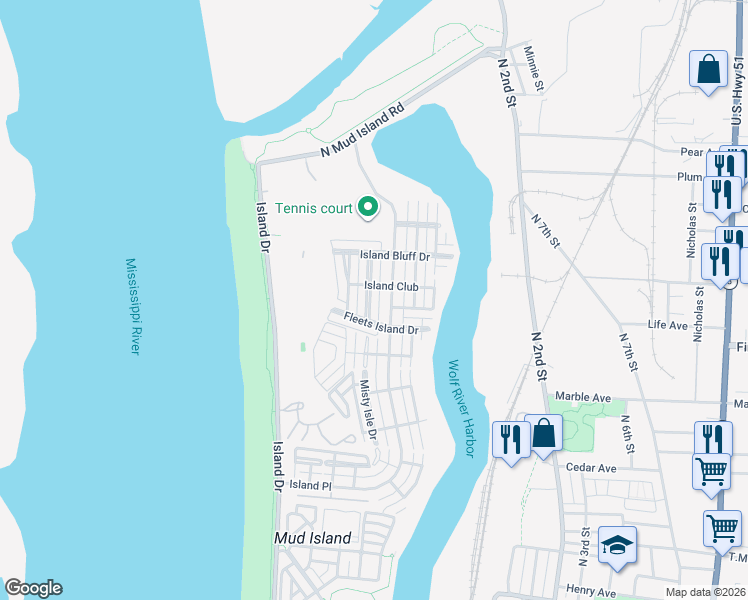 map of restaurants, bars, coffee shops, grocery stores, and more near 1326 Harbor Park Drive in Memphis