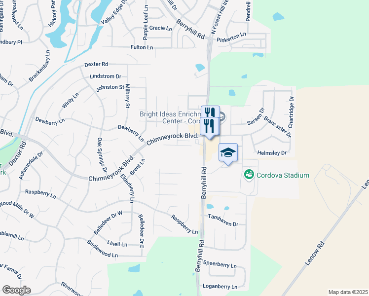 map of restaurants, bars, coffee shops, grocery stores, and more near 9141 Cinderhill Cove East in Memphis