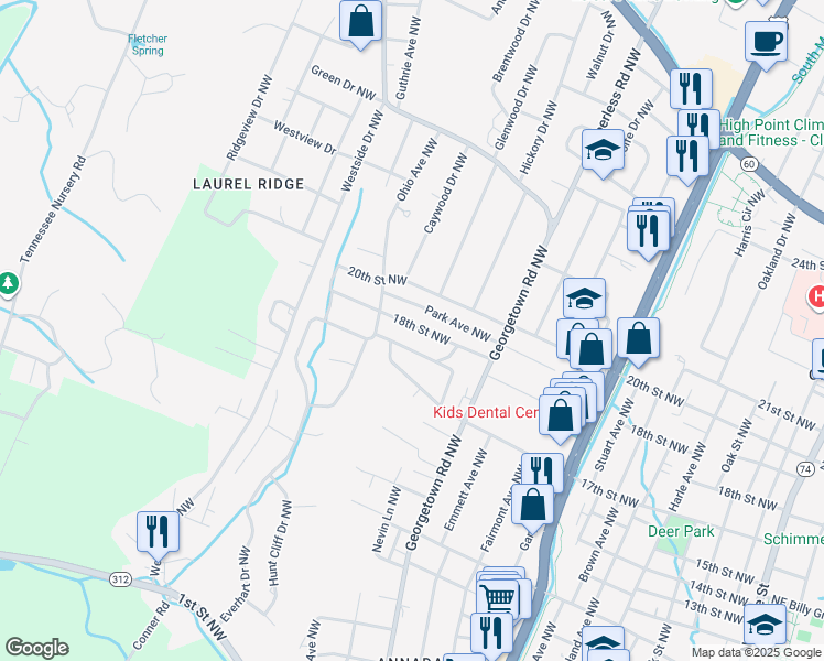 map of restaurants, bars, coffee shops, grocery stores, and more near 1303 18th Street Northwest in Cleveland