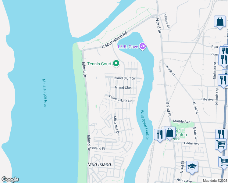 map of restaurants, bars, coffee shops, grocery stores, and more near 1326 Harbor Park Drive in Memphis