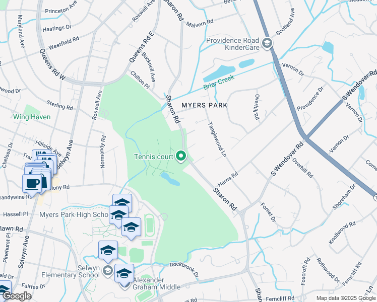 map of restaurants, bars, coffee shops, grocery stores, and more near 2127 Scotland Ridge Road in Charlotte