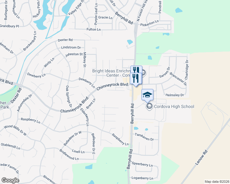 map of restaurants, bars, coffee shops, grocery stores, and more near 9129 Cinderhill Cove East in Memphis