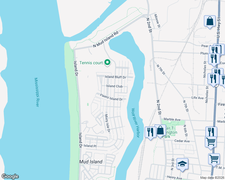 map of restaurants, bars, coffee shops, grocery stores, and more near 1326 Harbor Park Drive in Memphis