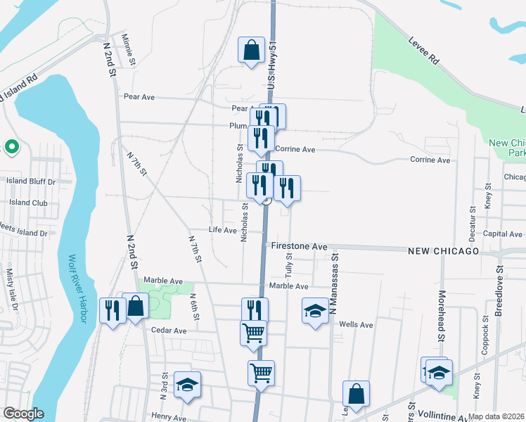 map of restaurants, bars, coffee shops, grocery stores, and more near 1283 U.S. 51 in Memphis