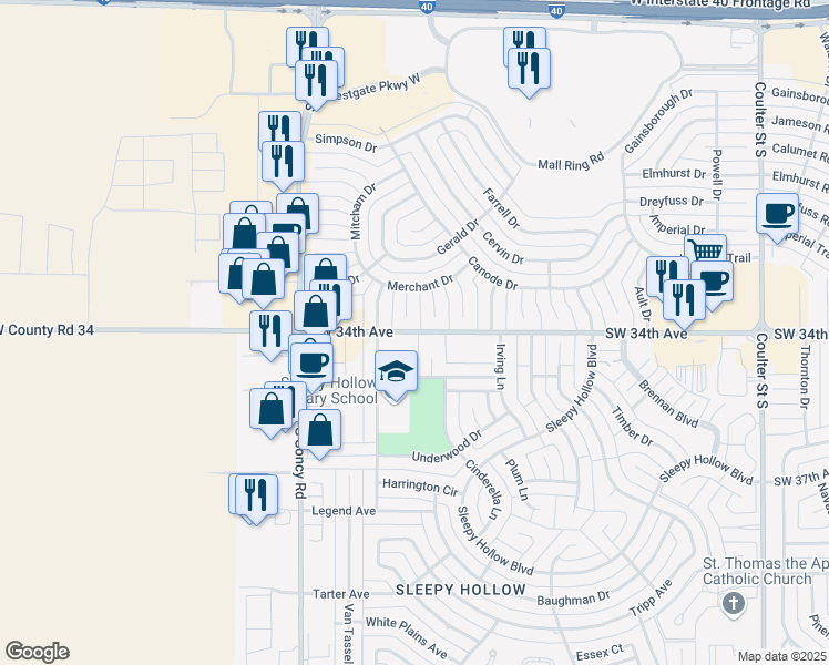 map of restaurants, bars, coffee shops, grocery stores, and more near 8101 Southwest 34th Avenue in Amarillo