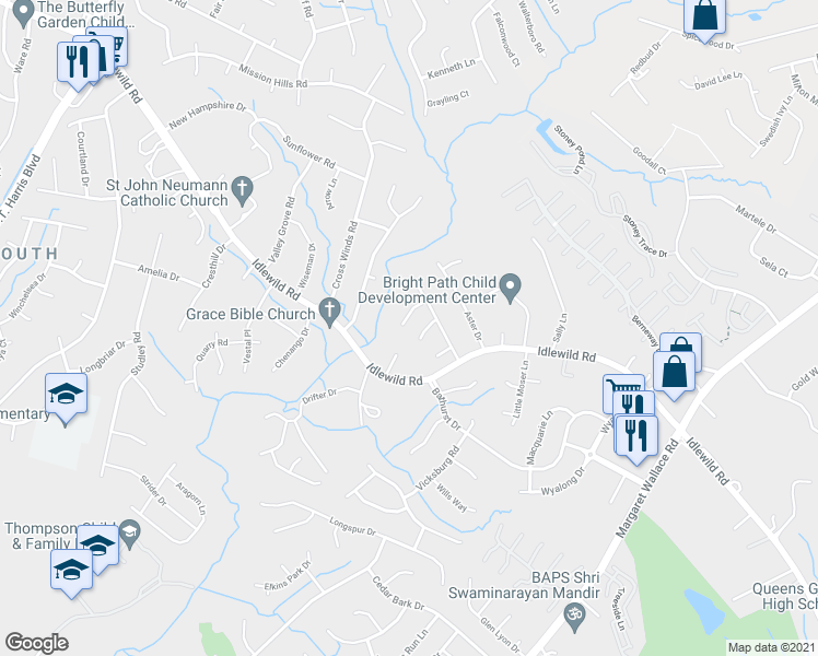 map of restaurants, bars, coffee shops, grocery stores, and more near 9052 Nathaniel Russell Lane in Charlotte