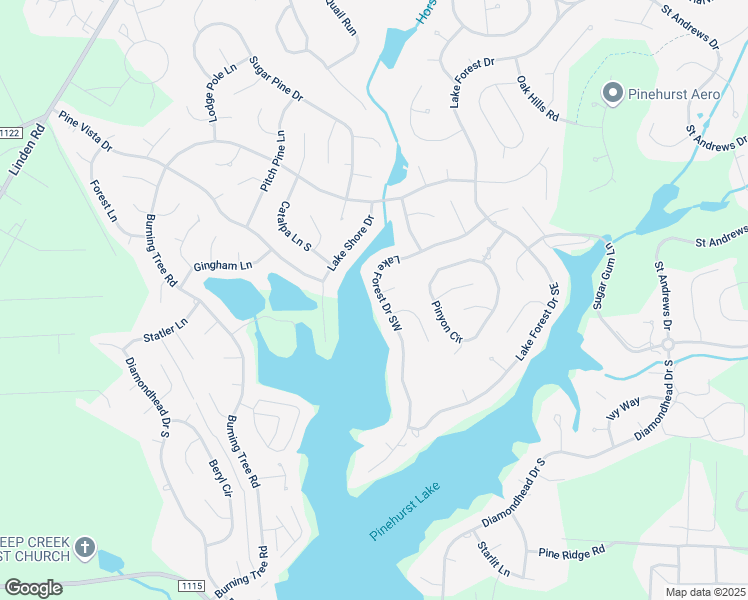 map of restaurants, bars, coffee shops, grocery stores, and more near 181 Lake Forest Drive Southwest in Pinehurst