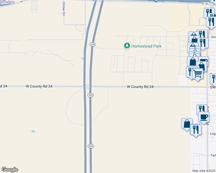 map of restaurants, bars, coffee shops, grocery stores, and more near 9908 Southwest 34th Avenue in Amarillo