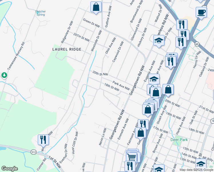 map of restaurants, bars, coffee shops, grocery stores, and more near 1303 18th Street Northwest in Cleveland
