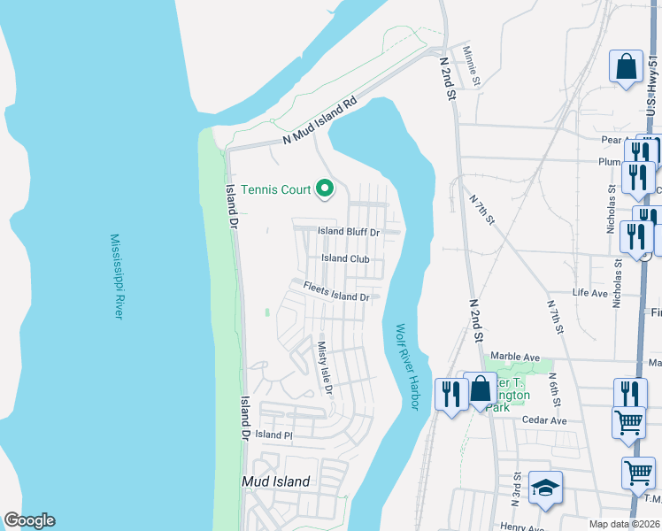 map of restaurants, bars, coffee shops, grocery stores, and more near 1326 Harbor Park Drive in Memphis