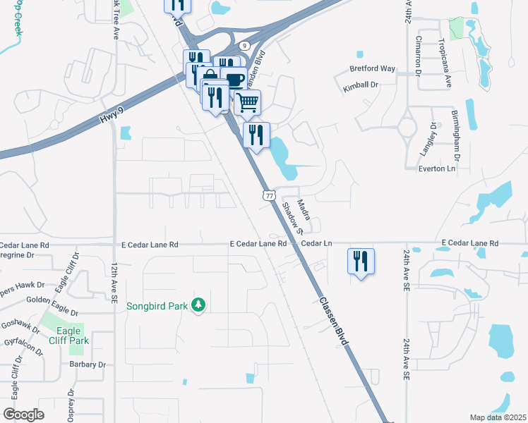 map of restaurants, bars, coffee shops, grocery stores, and more near 3400 Classen Boulevard in Norman