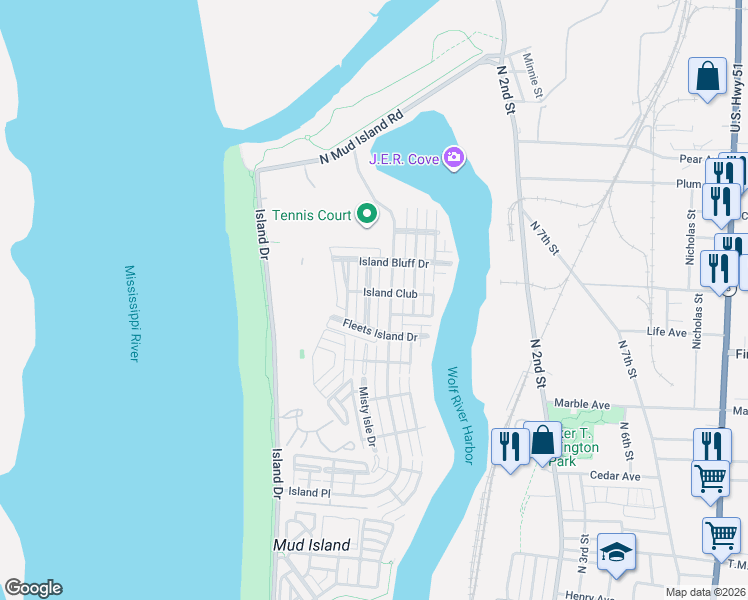 map of restaurants, bars, coffee shops, grocery stores, and more near 1326 Harbor Park Drive in Memphis