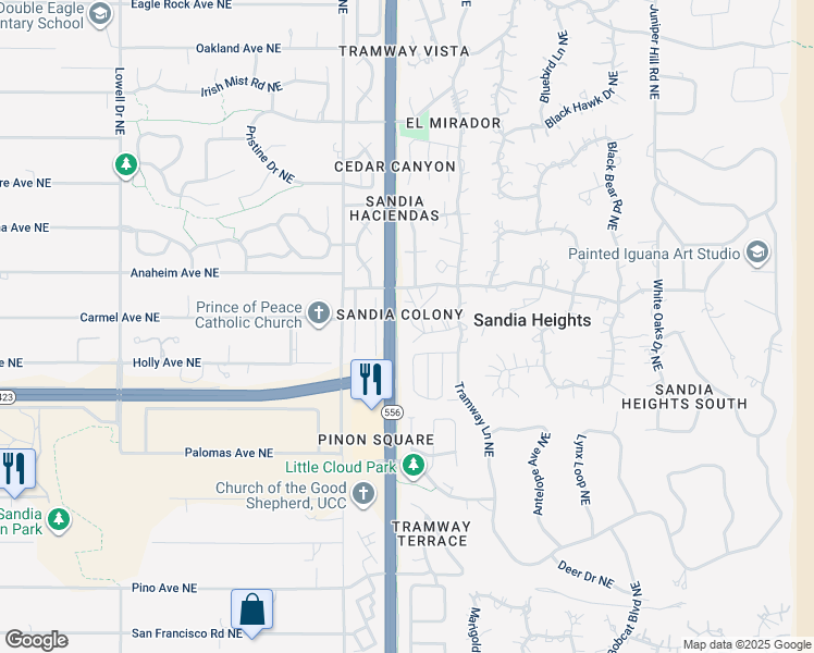 map of restaurants, bars, coffee shops, grocery stores, and more near 868 Tramway Lane Court Northeast in Albuquerque