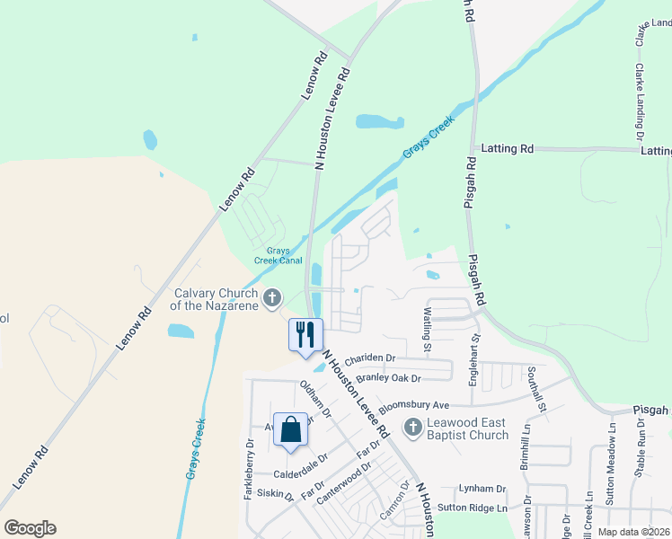 map of restaurants, bars, coffee shops, grocery stores, and more near 1874 Houston Levee Road in Shelby County
