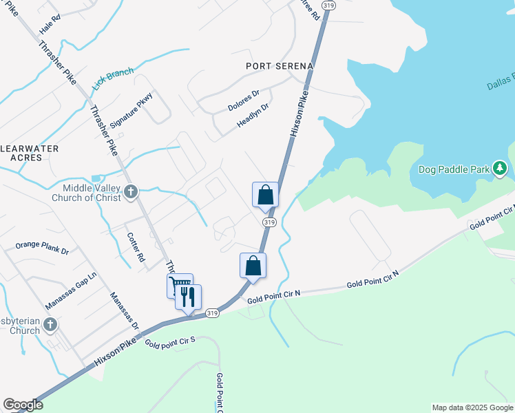 map of restaurants, bars, coffee shops, grocery stores, and more near 7625 Hixson Pike in Middle Valley
