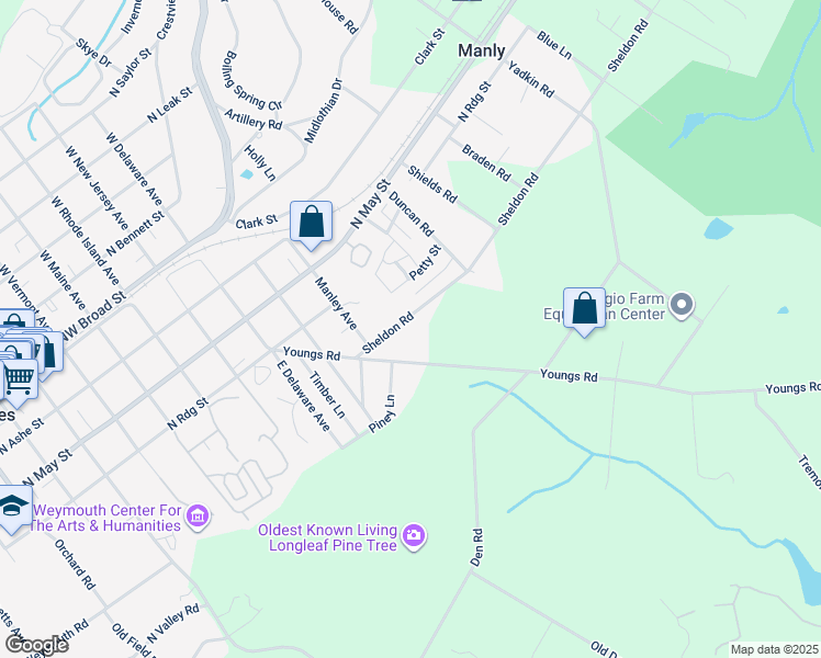 map of restaurants, bars, coffee shops, grocery stores, and more near 311 Sheldon Road in Southern Pines