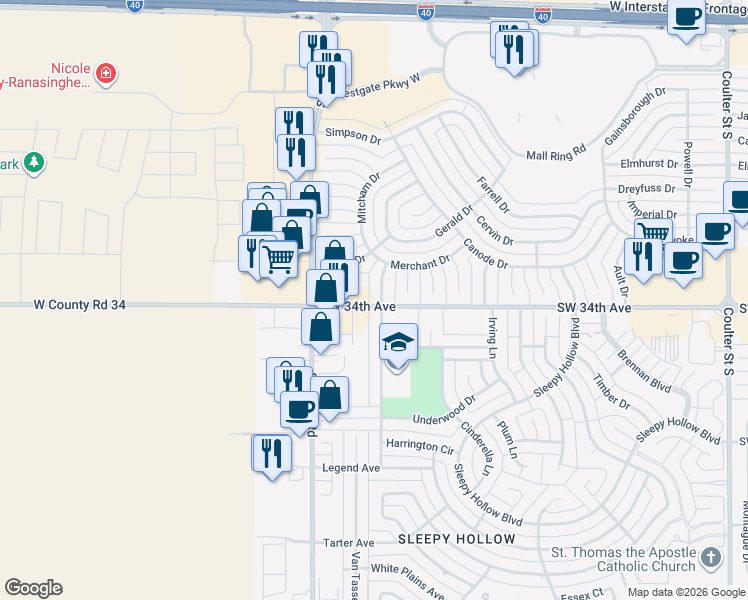 map of restaurants, bars, coffee shops, grocery stores, and more near 8201 SW 34th Ave in Amarillo