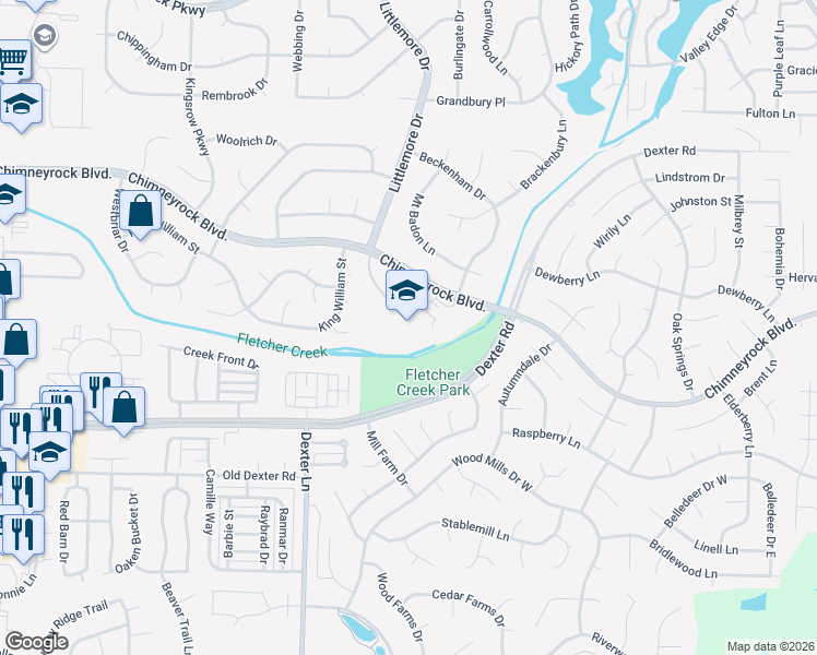 map of restaurants, bars, coffee shops, grocery stores, and more near 8601 Chimney Rock Boulevard in Memphis
