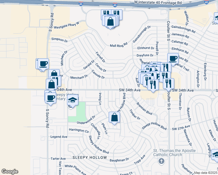 map of restaurants, bars, coffee shops, grocery stores, and more near in Amarillo