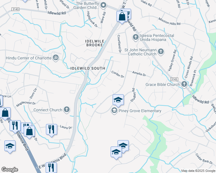 map of restaurants, bars, coffee shops, grocery stores, and more near 8600 Eaglewind Drive in Charlotte