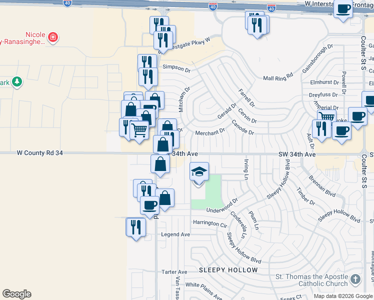 map of restaurants, bars, coffee shops, grocery stores, and more near 8201 SW 34th Ave in Amarillo
