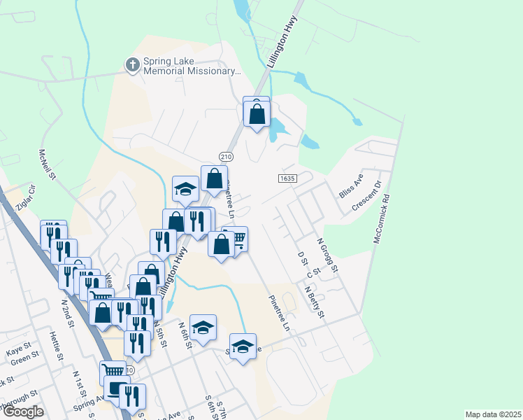 map of restaurants, bars, coffee shops, grocery stores, and more near 1302 King Street in Spring Lake
