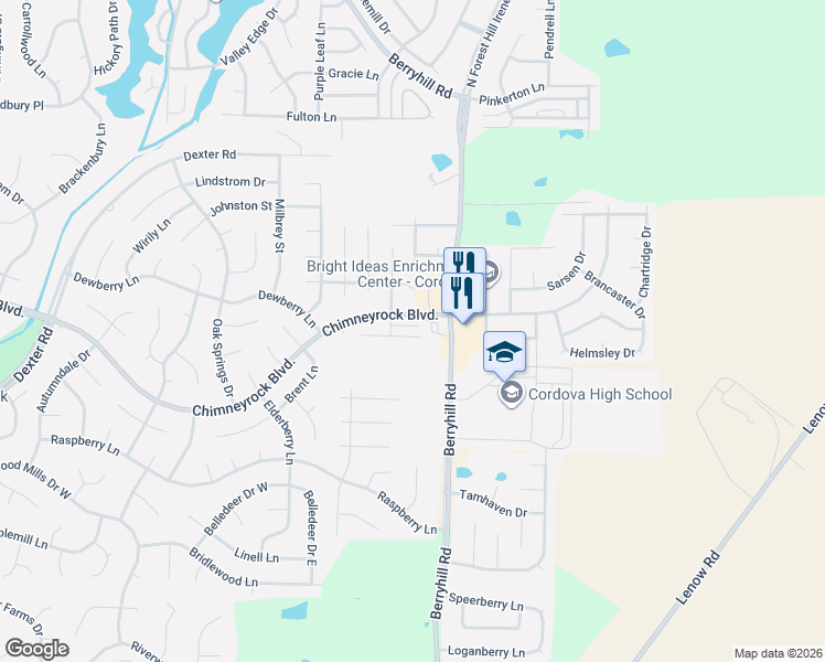 map of restaurants, bars, coffee shops, grocery stores, and more near 9129 Cinderhill Cove East in Memphis