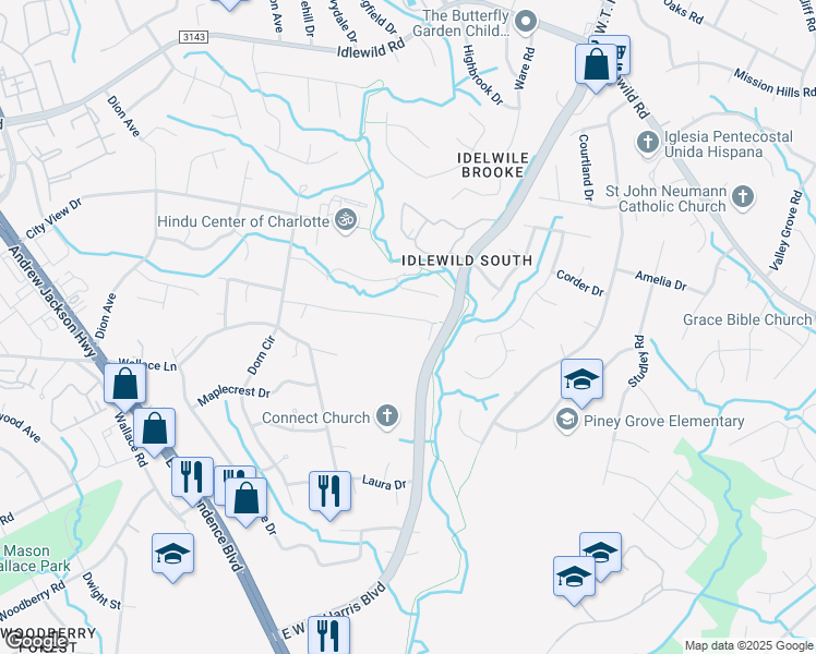 map of restaurants, bars, coffee shops, grocery stores, and more near 7844 East Lane Drive in Charlotte