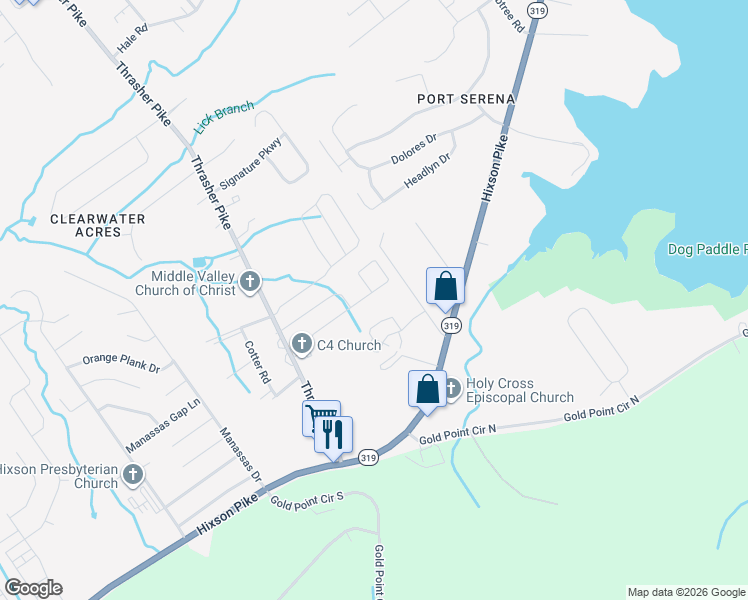 map of restaurants, bars, coffee shops, grocery stores, and more near 7367 Hixson Pike in Middle Valley