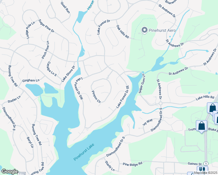 map of restaurants, bars, coffee shops, grocery stores, and more near 40 Pinyon Circle in Pinehurst