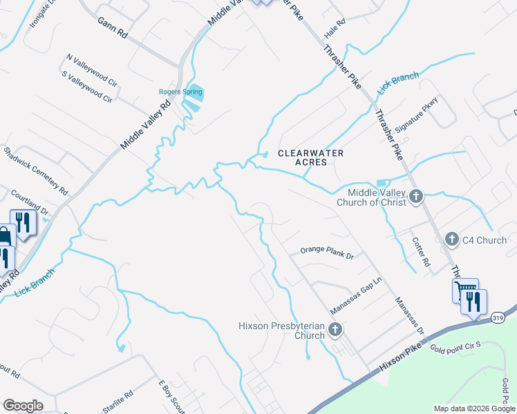 map of restaurants, bars, coffee shops, grocery stores, and more near 6287 Musket Lane in Middle Valley