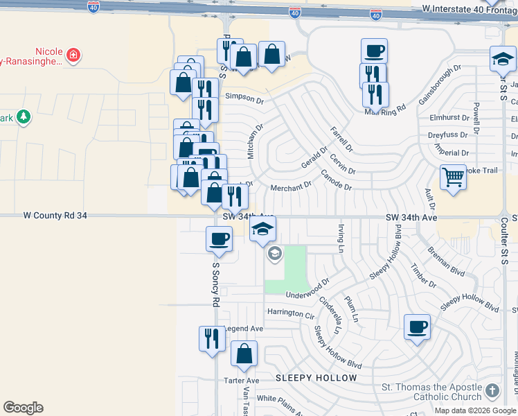 map of restaurants, bars, coffee shops, grocery stores, and more near 8201 SW 34th Ave in Amarillo