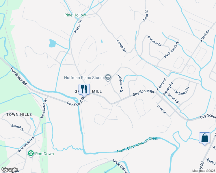 map of restaurants, bars, coffee shops, grocery stores, and more near 1006 Woodfield Lane in Hixson