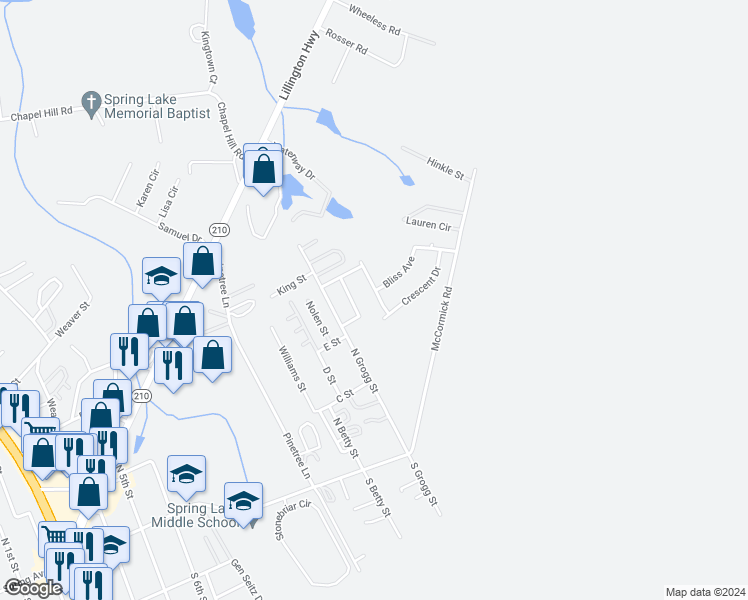 map of restaurants, bars, coffee shops, grocery stores, and more near 305 Cedarwood Street in Spring Lake