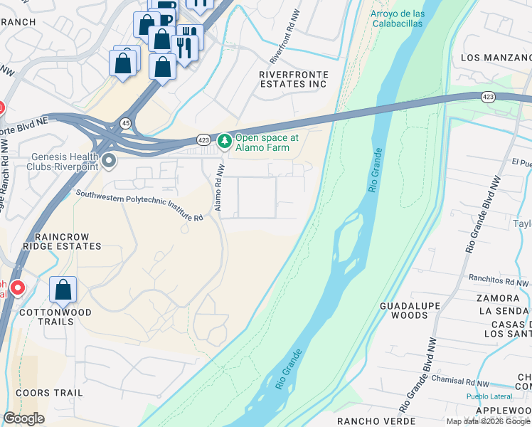 map of restaurants, bars, coffee shops, grocery stores, and more near 2036 Cll Pajaro Azul Northwest in Albuquerque