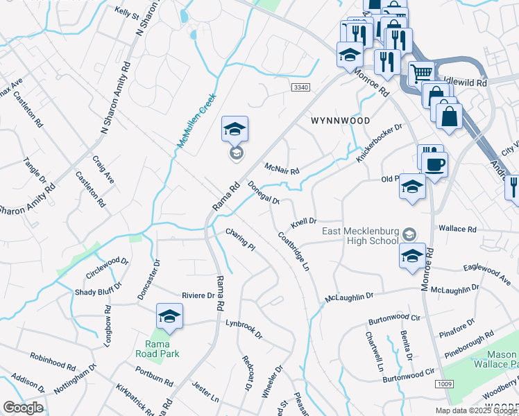 map of restaurants, bars, coffee shops, grocery stores, and more near 1800 Tartan Court in Charlotte
