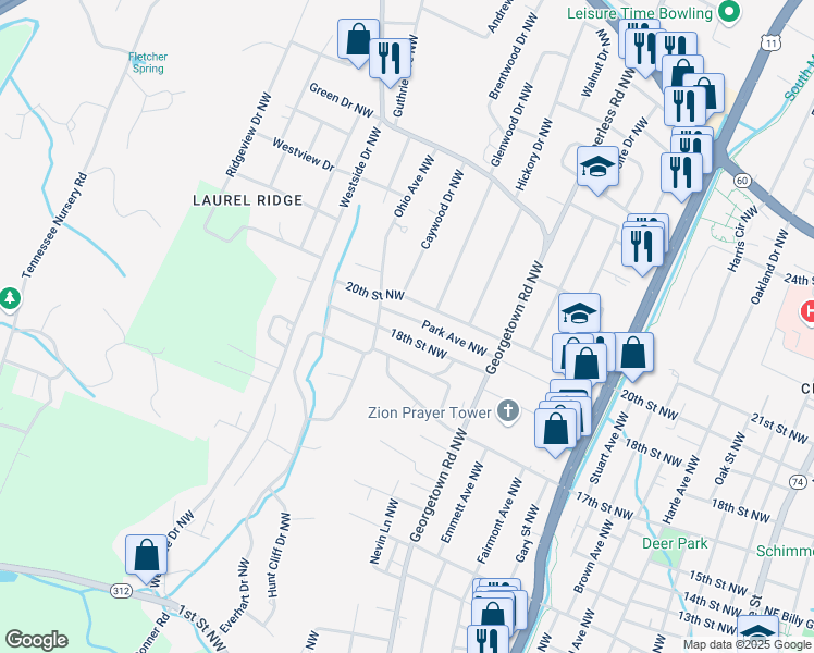 map of restaurants, bars, coffee shops, grocery stores, and more near 1303 18th Street Northwest in Cleveland