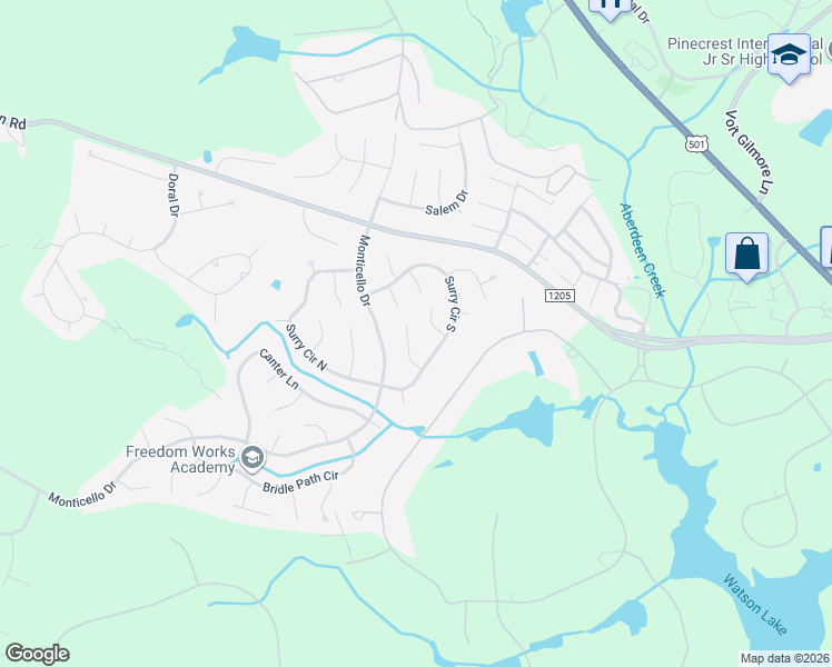 map of restaurants, bars, coffee shops, grocery stores, and more near 2 Hialeah Place in Pinehurst