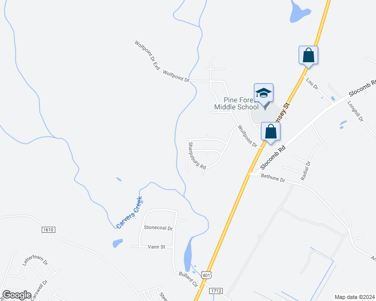 map of restaurants, bars, coffee shops, grocery stores, and more near 505 Sharpsburg Road in Fayetteville