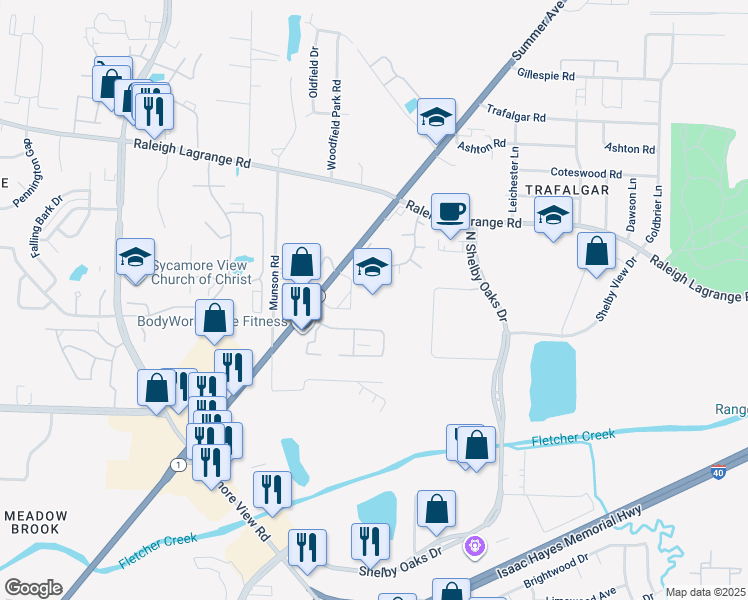 map of restaurants, bars, coffee shops, grocery stores, and more near 6053 Summer Avenue in Memphis