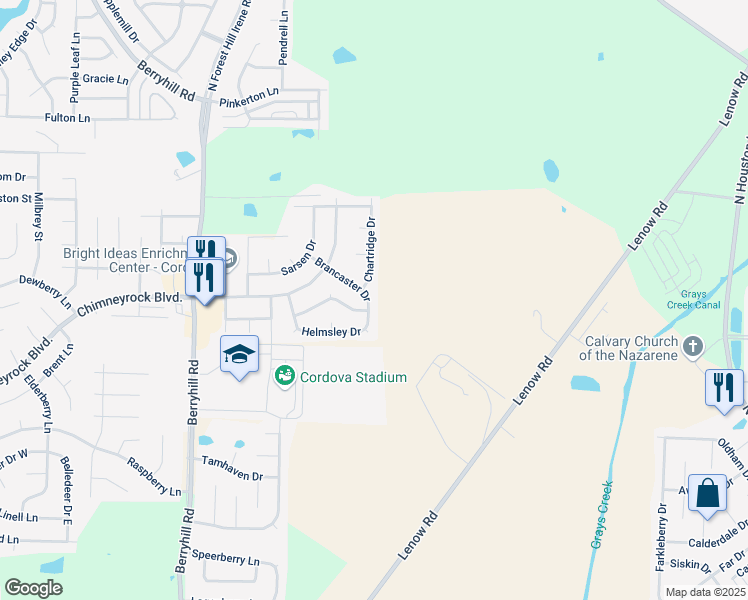 map of restaurants, bars, coffee shops, grocery stores, and more near 9406 Brancaster Drive in Shelby County