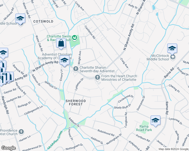 map of restaurants, bars, coffee shops, grocery stores, and more near in Charlotte