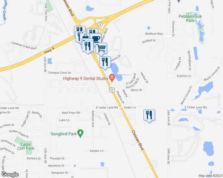 map of restaurants, bars, coffee shops, grocery stores, and more near 3408 Classen Boulevard in Norman
