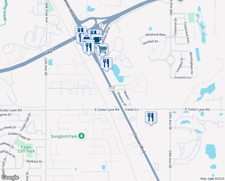 map of restaurants, bars, coffee shops, grocery stores, and more near 3402 Classen Boulevard in Norman