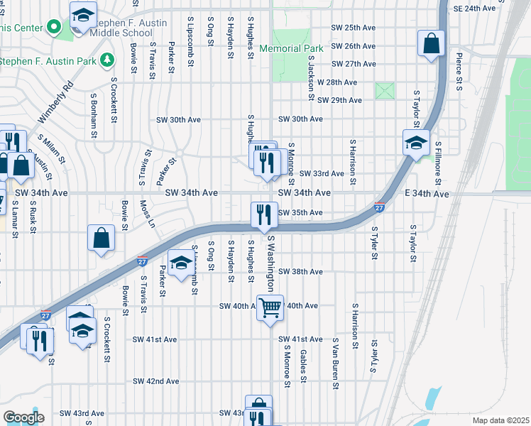 map of restaurants, bars, coffee shops, grocery stores, and more near 3405 South Washington Street in Amarillo